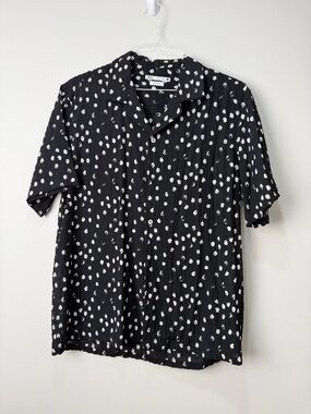 Zara Men's Hawaiian Camp Shirt Large Black White Polyester Short Sleeve L